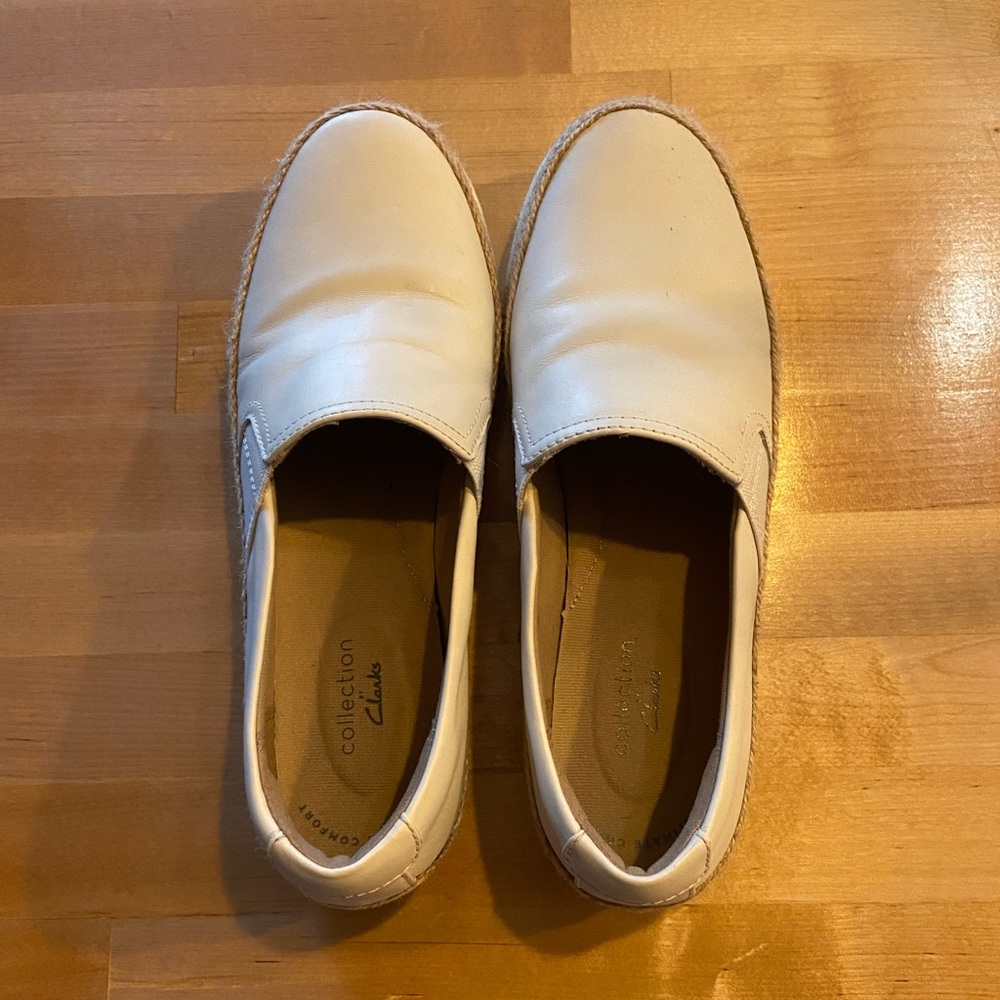 White Slip on’s Clarks